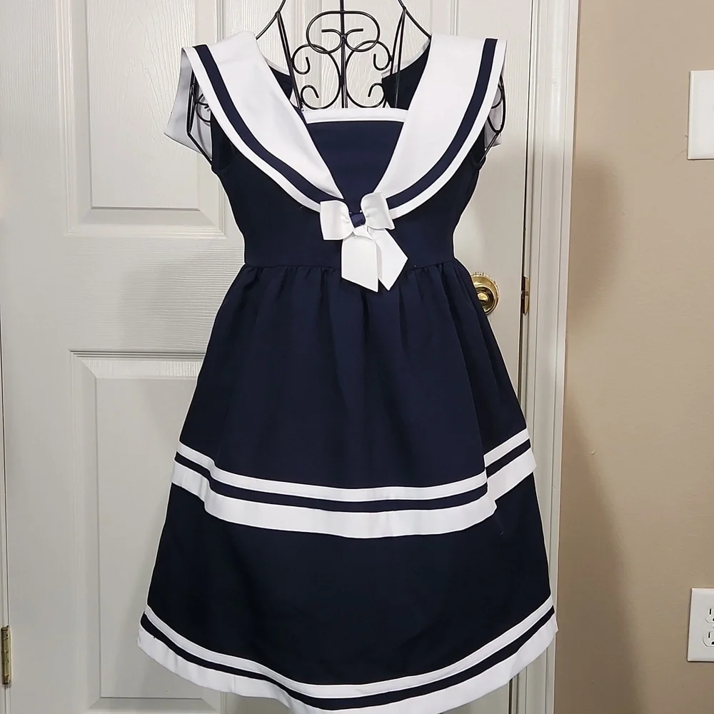 Bonnie Jean Blue Sleeveless Sundress with Sailor Collar - Picture 4 of 8